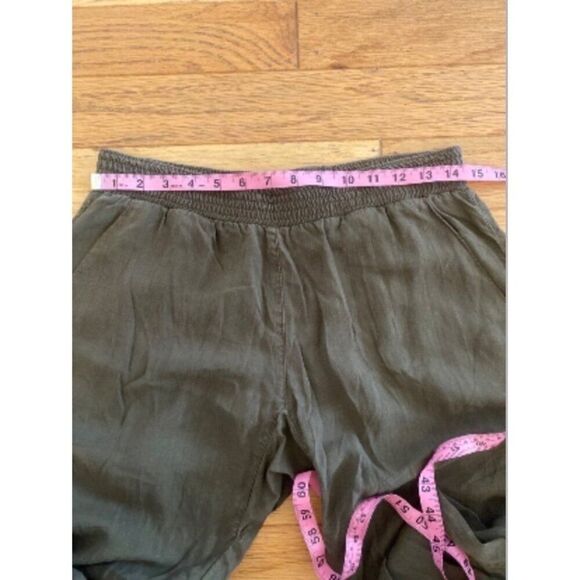 Current/Elliott women's thin Olive Green Elastic Waist Linen Pants - Picture 7 of 9